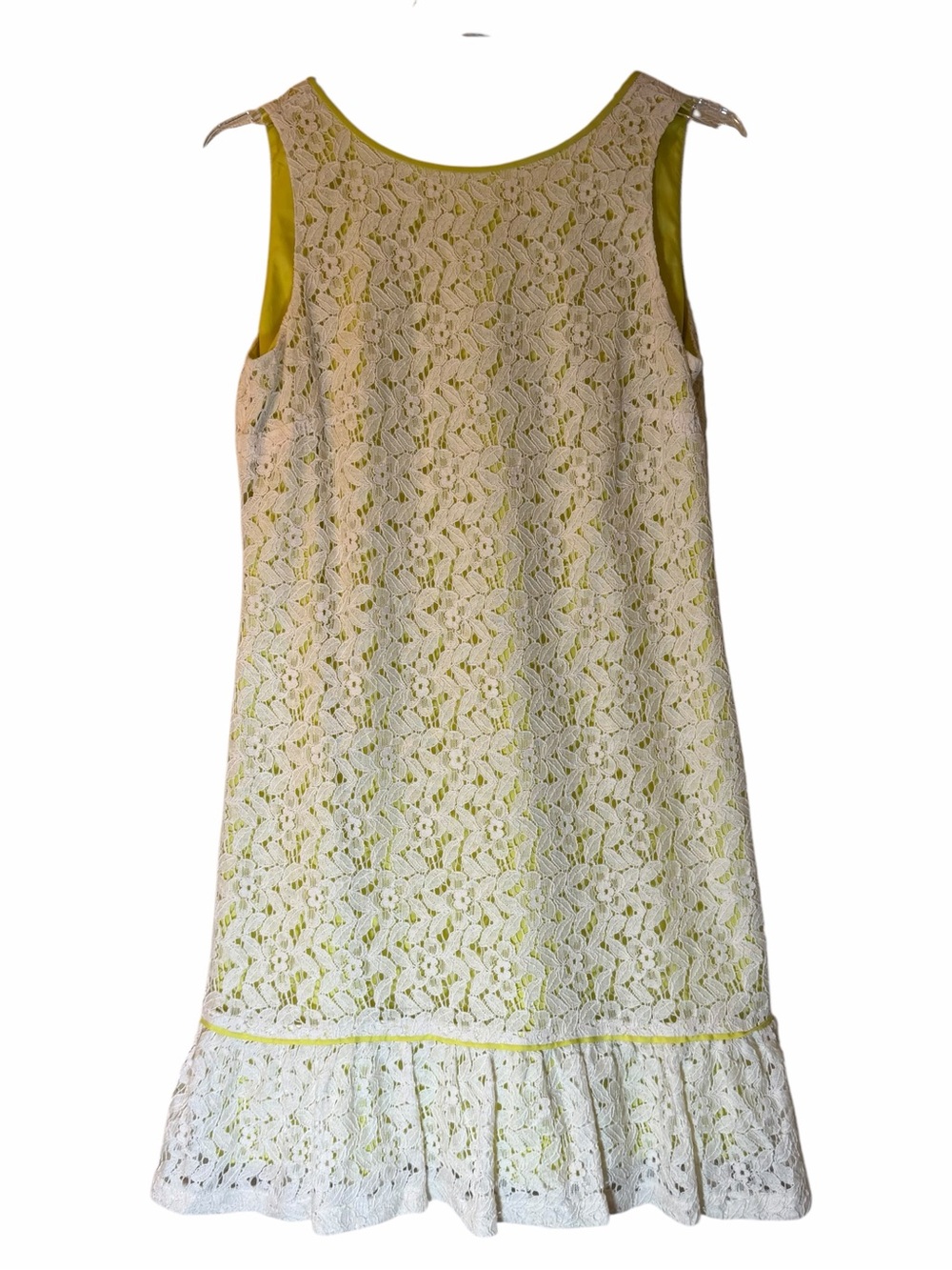 Loft Yellow White Lace Tank Sleeveless Dress Ruffle Knee Length Women 4